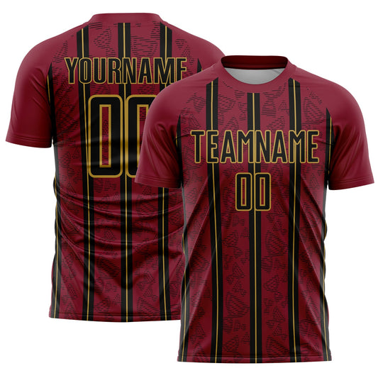 Custom Crimson Black-Old Gold Stripe Line Sublimation Soccer Uniform Jersey - Sky-Custom