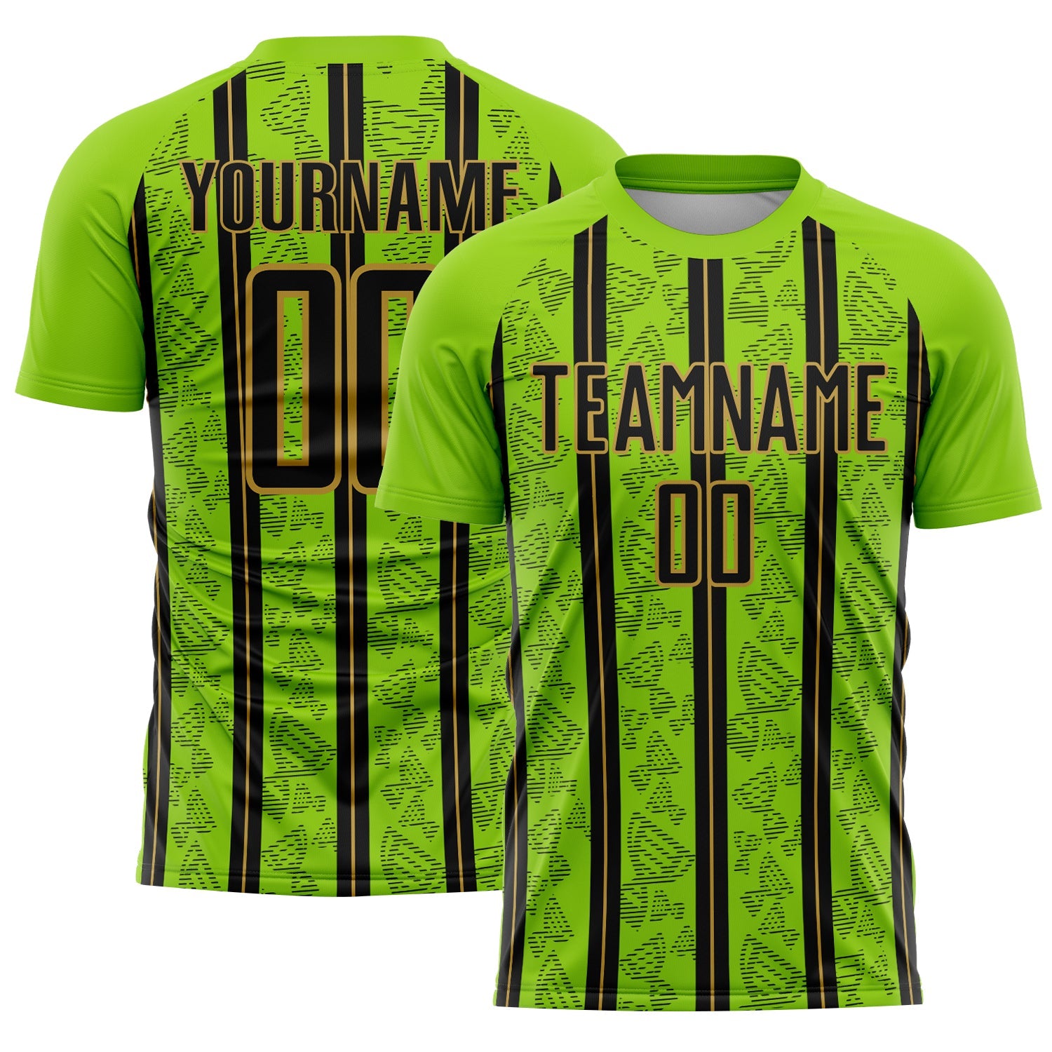 Custom Neon Green Black-Old Gold Stripe Line Sublimation Soccer Uniform Jersey - Sky-Custom