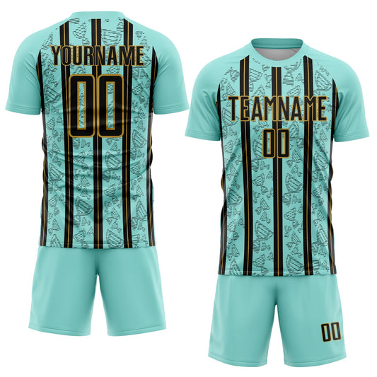 Custom Ice Blue Black-Old Gold Stripe Line Sublimation Soccer Uniform Jersey - Sky-Custom