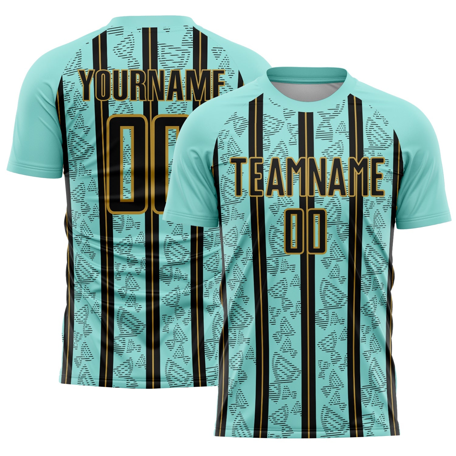 Custom Ice Blue Black-Old Gold Stripe Line Sublimation Soccer Uniform Jersey - Sky-Custom