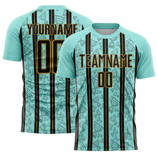 Custom Ice Blue Black-Old Gold Stripe Line Sublimation Soccer Uniform Jersey - Sky-Custom