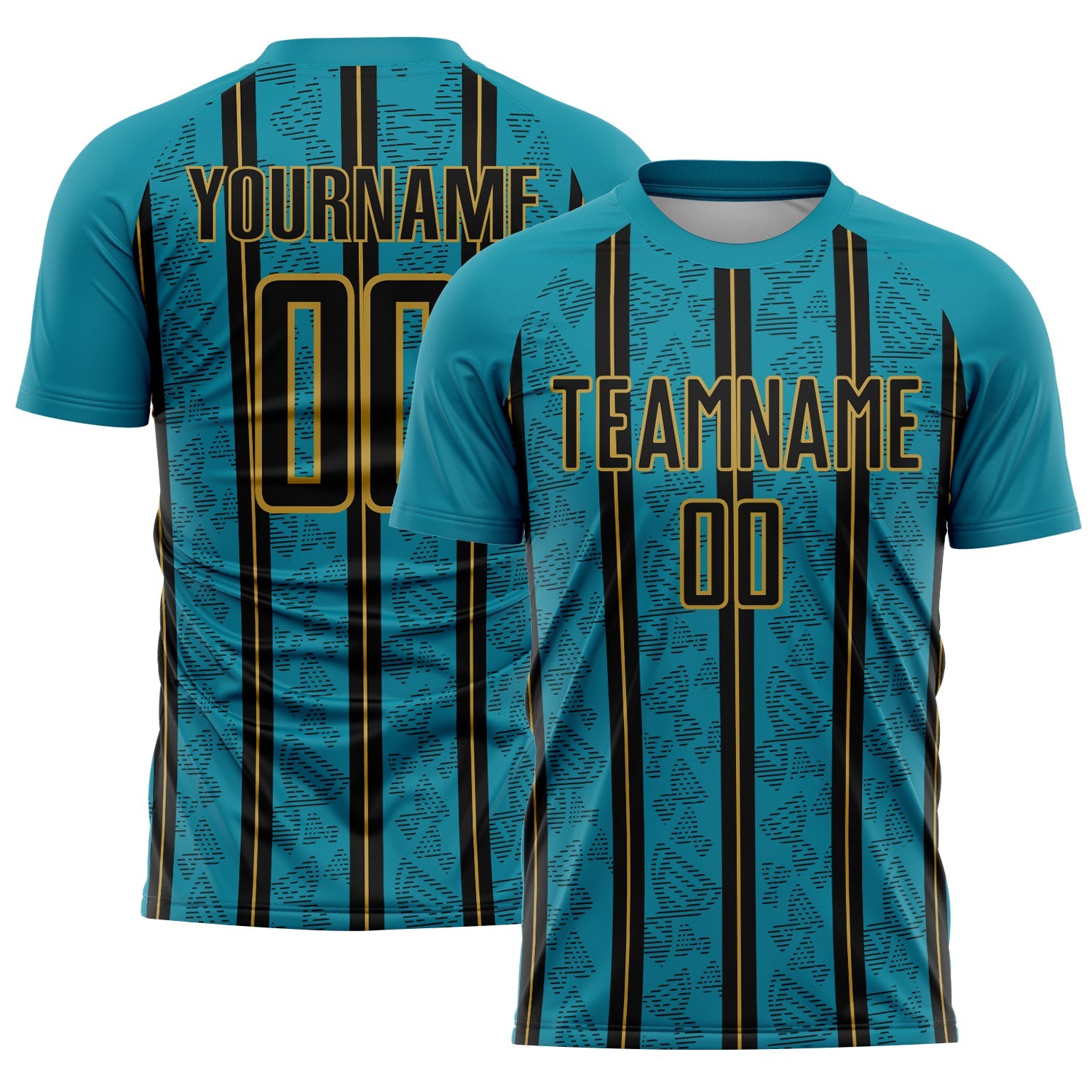 Custom Teal Black-Old Gold Stripe Line Sublimation Soccer Uniform Jersey - Sky-Custom