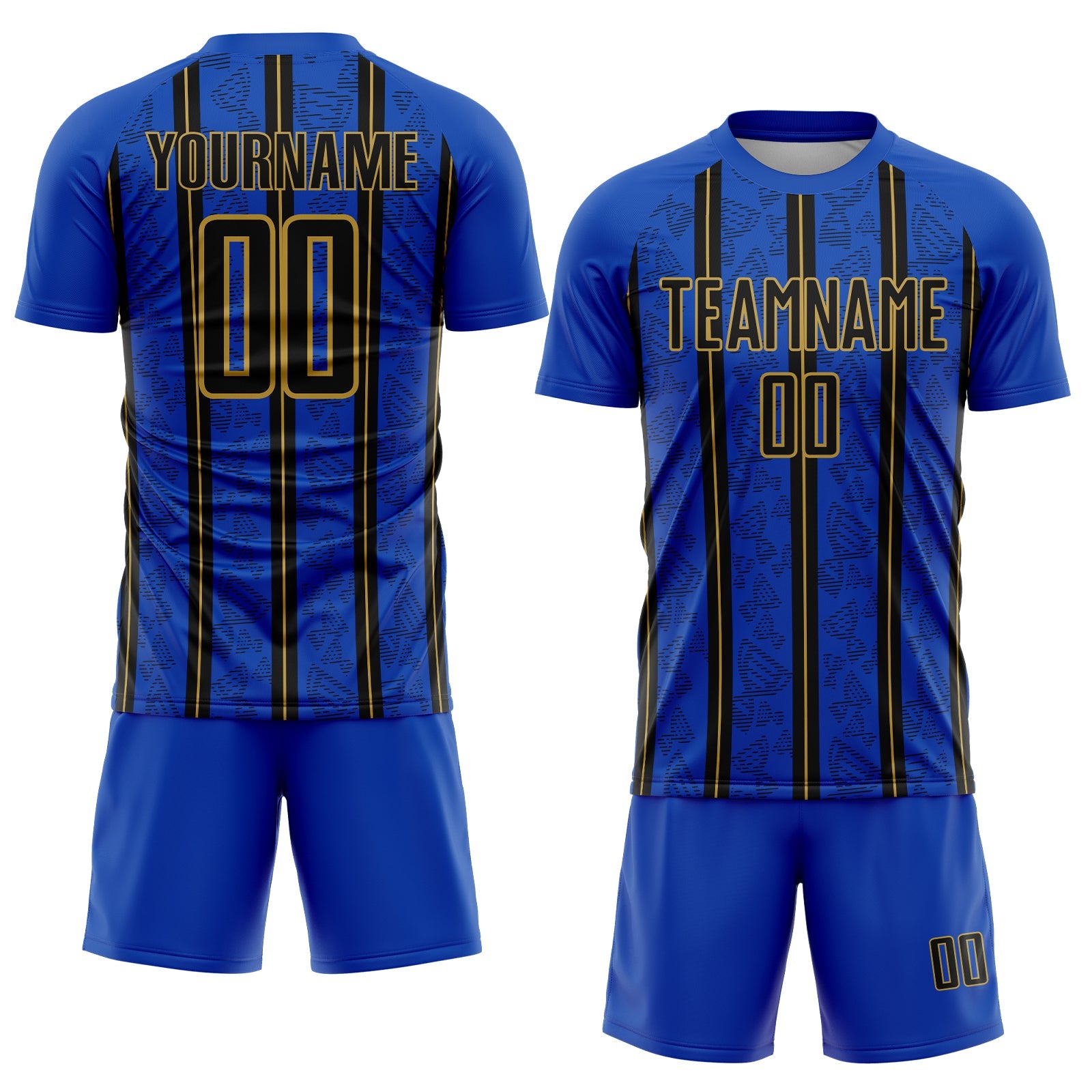 Custom Thunder Blue Black-Old Gold Stripe Line Sublimation Soccer Uniform Jersey - Sky-Custom