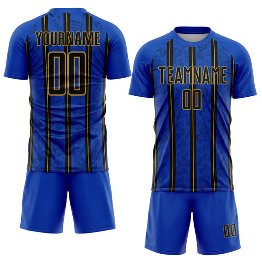 Custom Thunder Blue Black-Old Gold Stripe Line Sublimation Soccer Uniform Jersey - Sky-Custom