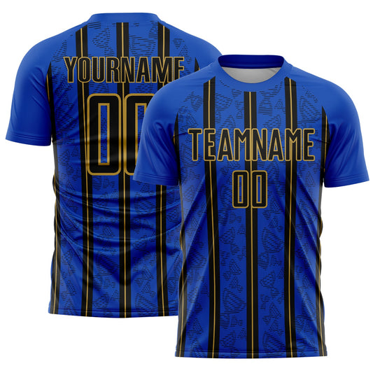 Custom Thunder Blue Black-Old Gold Stripe Line Sublimation Soccer Uniform Jersey - Sky-Custom