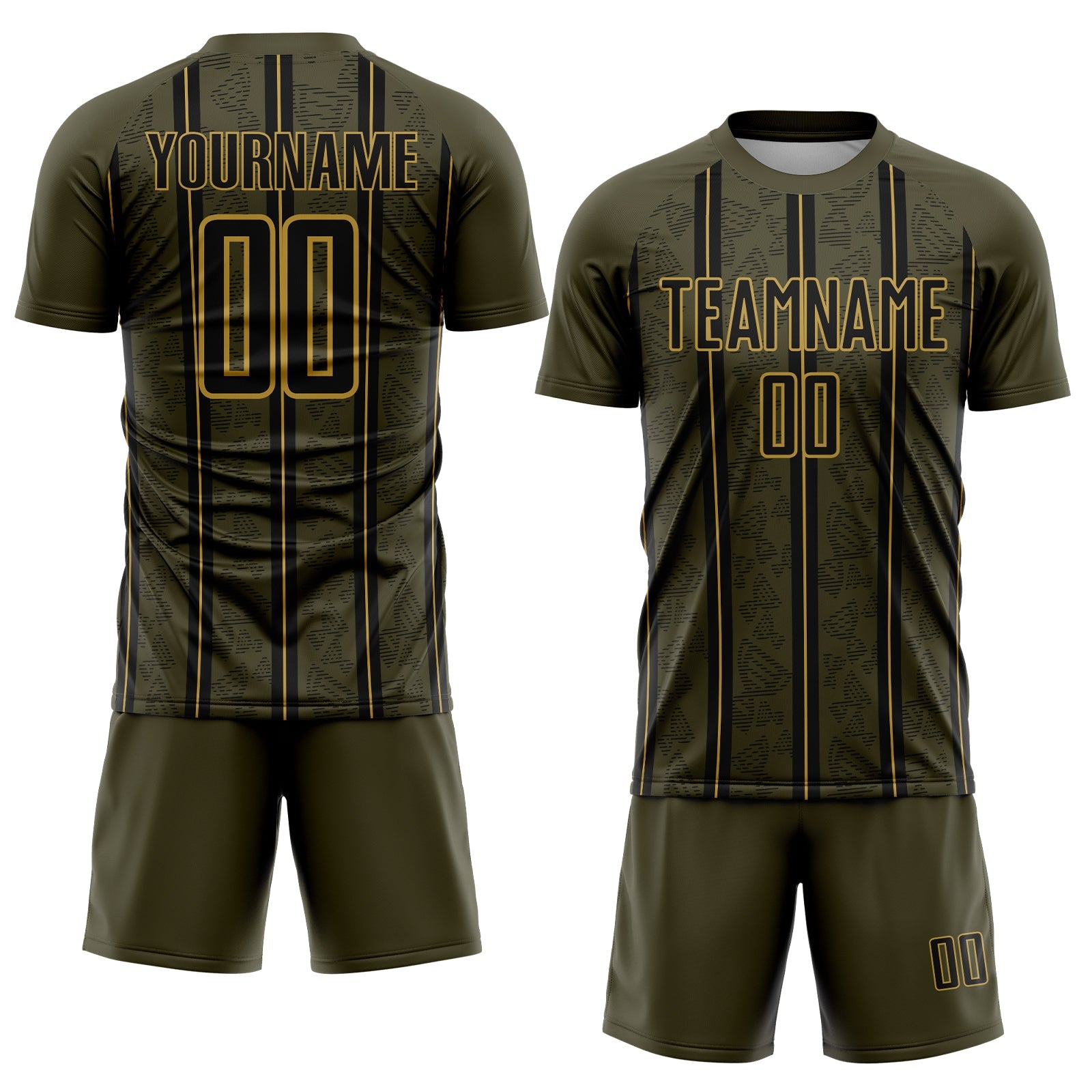 Custom Olive Black-Old Gold Stripe Line Sublimation Salute To Service Soccer Uniform Jersey - Sky-Custom