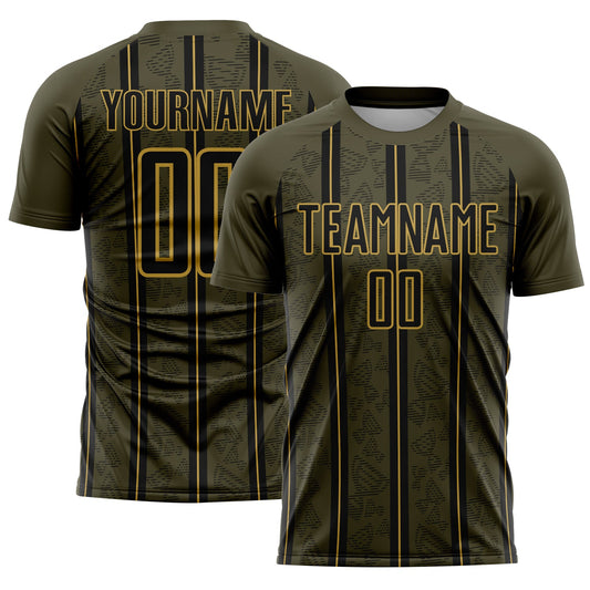 Custom Olive Black-Old Gold Stripe Line Sublimation Salute To Service Soccer Uniform Jersey - Sky-Custom