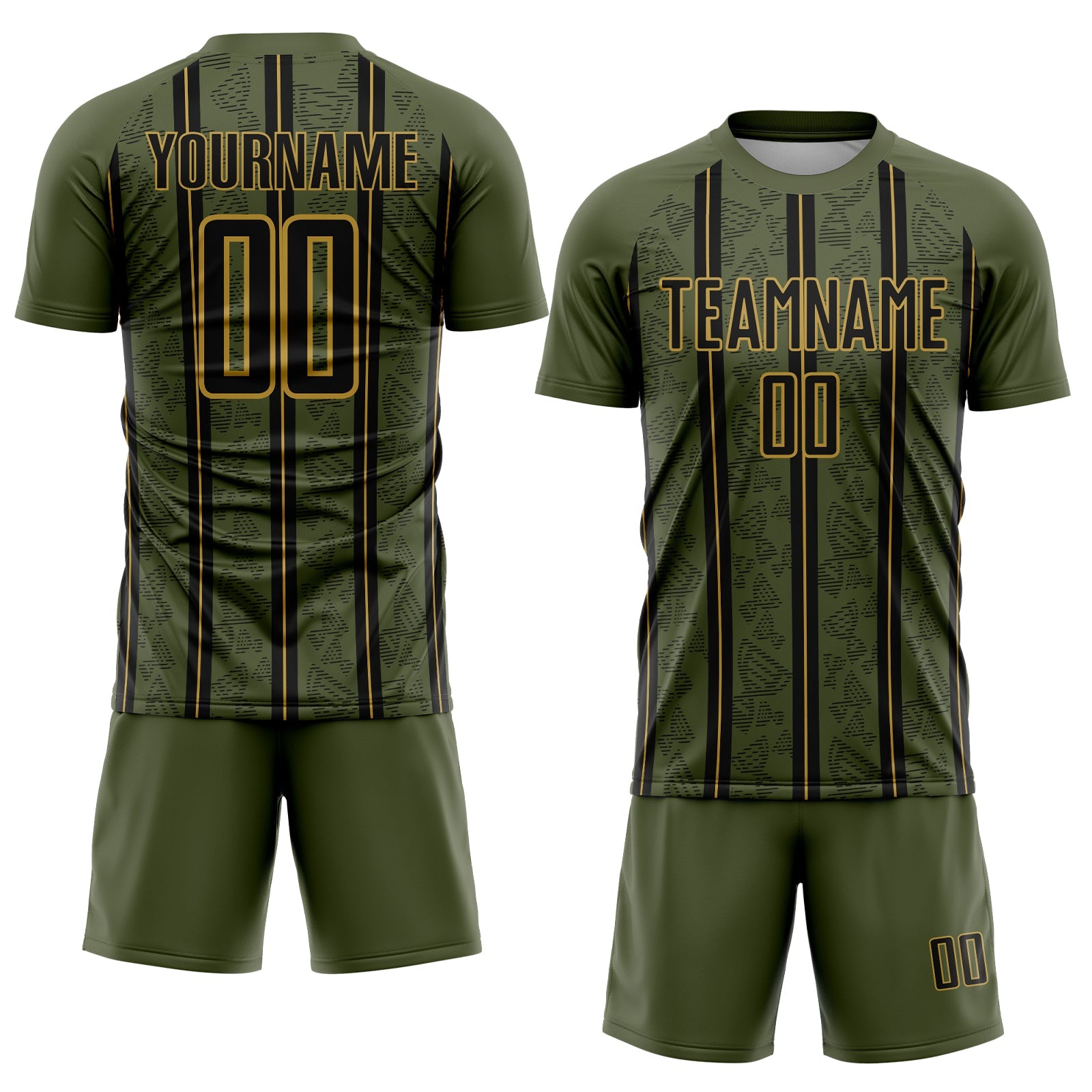 Custom Olive Black-Old Gold Stripe Line Sublimation Salute To Service Soccer Uniform Jersey - Sky-Custom