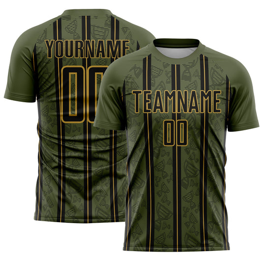 Custom Olive Black-Old Gold Stripe Line Sublimation Salute To Service Soccer Uniform Jersey - Sky-Custom