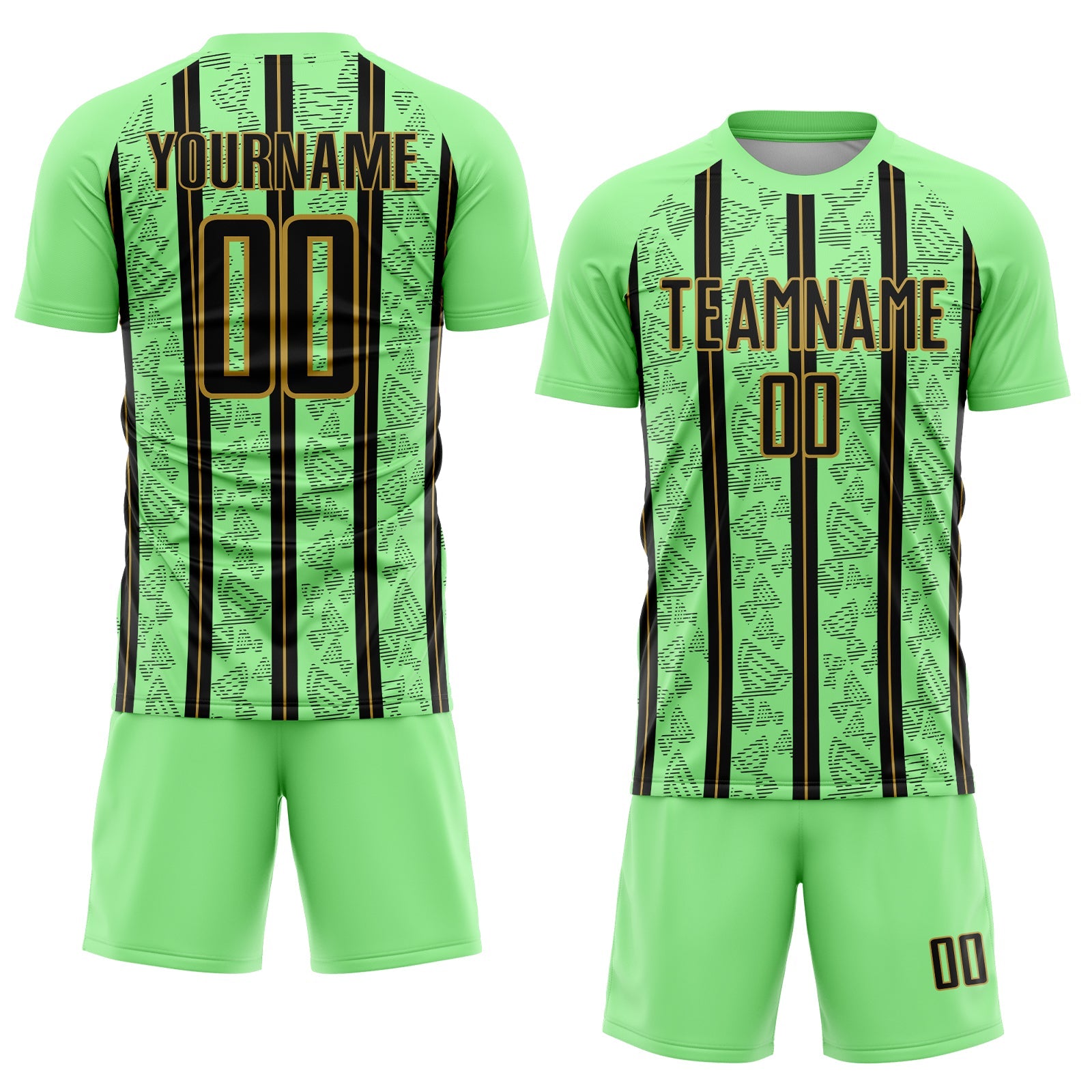 Custom Pea Green Black-Old Gold Stripe Line Sublimation Soccer Uniform Jersey - Sky-Custom