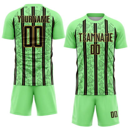 Custom Pea Green Black-Old Gold Stripe Line Sublimation Soccer Uniform Jersey - Sky-Custom