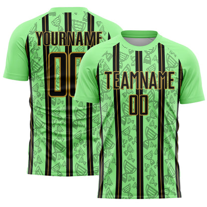 Custom Pea Green Black-Old Gold Stripe Line Sublimation Soccer Uniform Jersey - Sky-Custom
