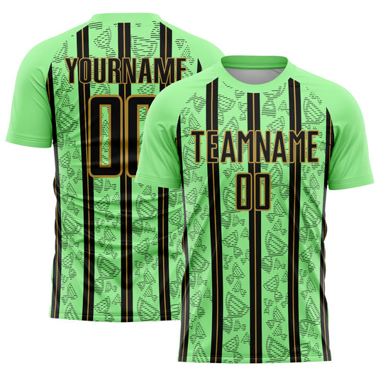 Custom Pea Green Black-Old Gold Stripe Line Sublimation Soccer Uniform Jersey - Sky-Custom