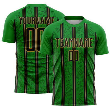 Custom Grass Green Black-Old Gold Stripe Line Sublimation Soccer Uniform Jersey - Sky-Custom
