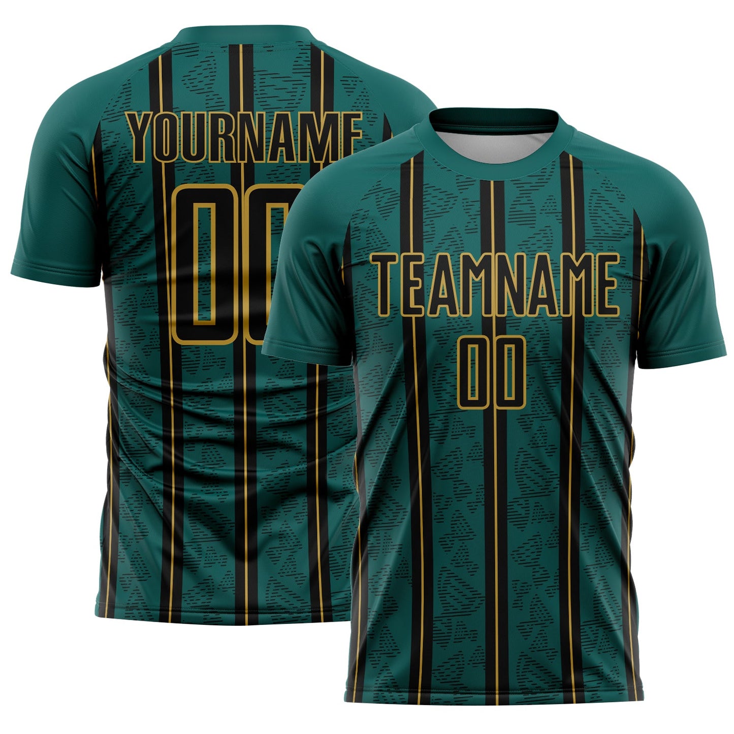 Custom Midnight Green Black-Old Gold Stripe Line Sublimation Soccer Uniform Jersey - Sky-Custom