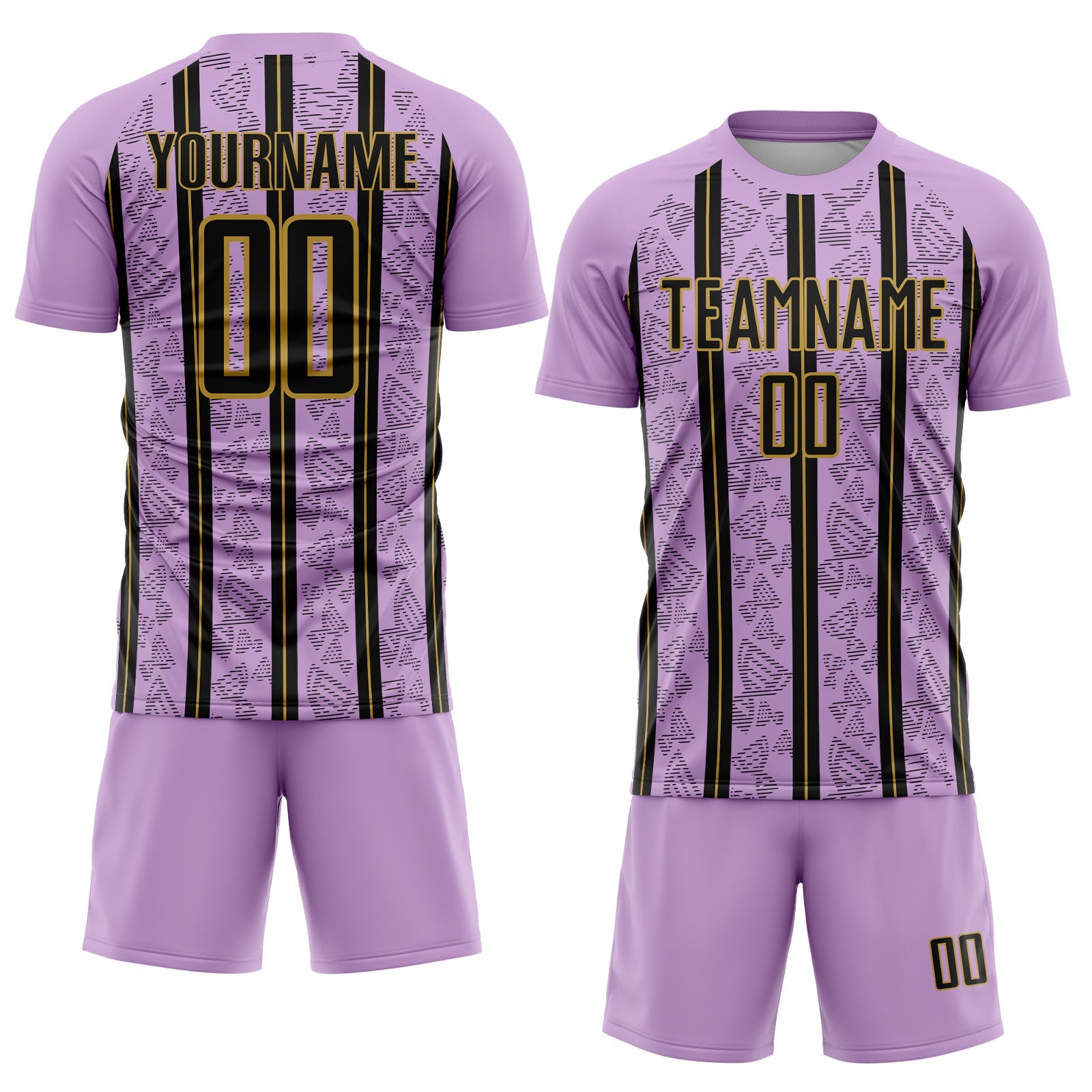 Custom Light Purple Black-Old Gold Stripe Line Sublimation Soccer Uniform Jersey - Sky-Custom