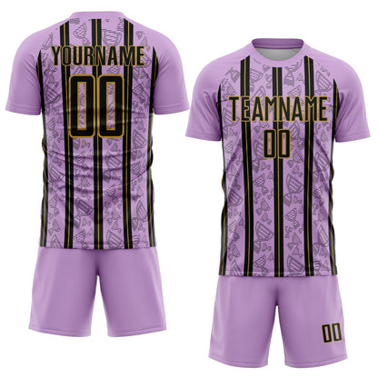 Custom Light Purple Black-Old Gold Stripe Line Sublimation Soccer Uniform Jersey - Sky-Custom