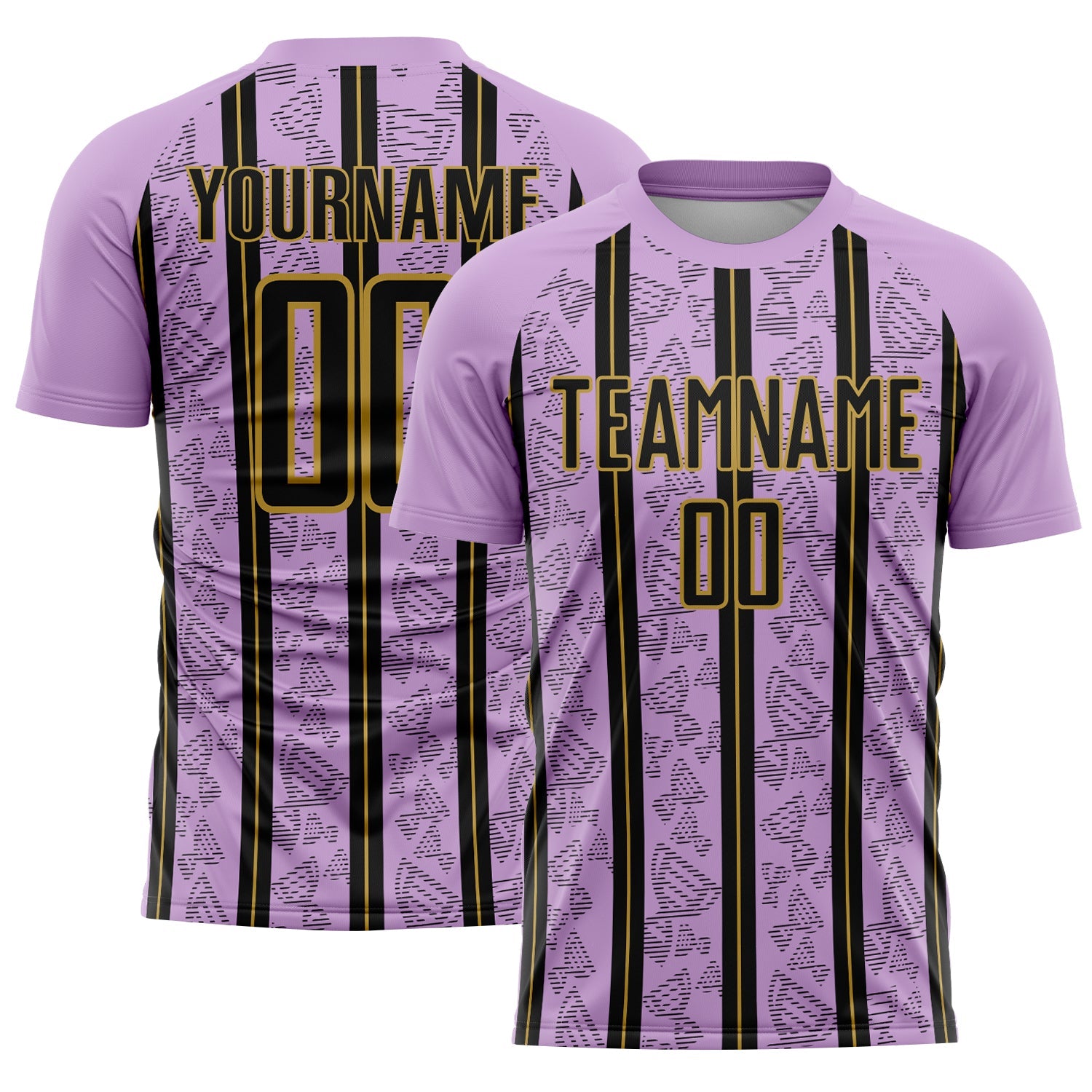 Custom Light Purple Black-Old Gold Stripe Line Sublimation Soccer Uniform Jersey - Sky-Custom