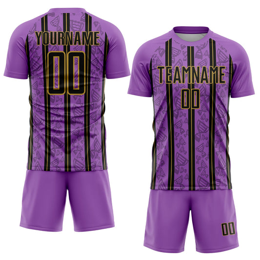 Custom Medium Purple Black-Old Gold Stripe Line Sublimation Soccer Uniform Jersey - Sky-Custom