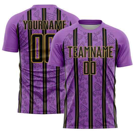 Custom Medium Purple Black-Old Gold Stripe Line Sublimation Soccer Uniform Jersey - Sky-Custom