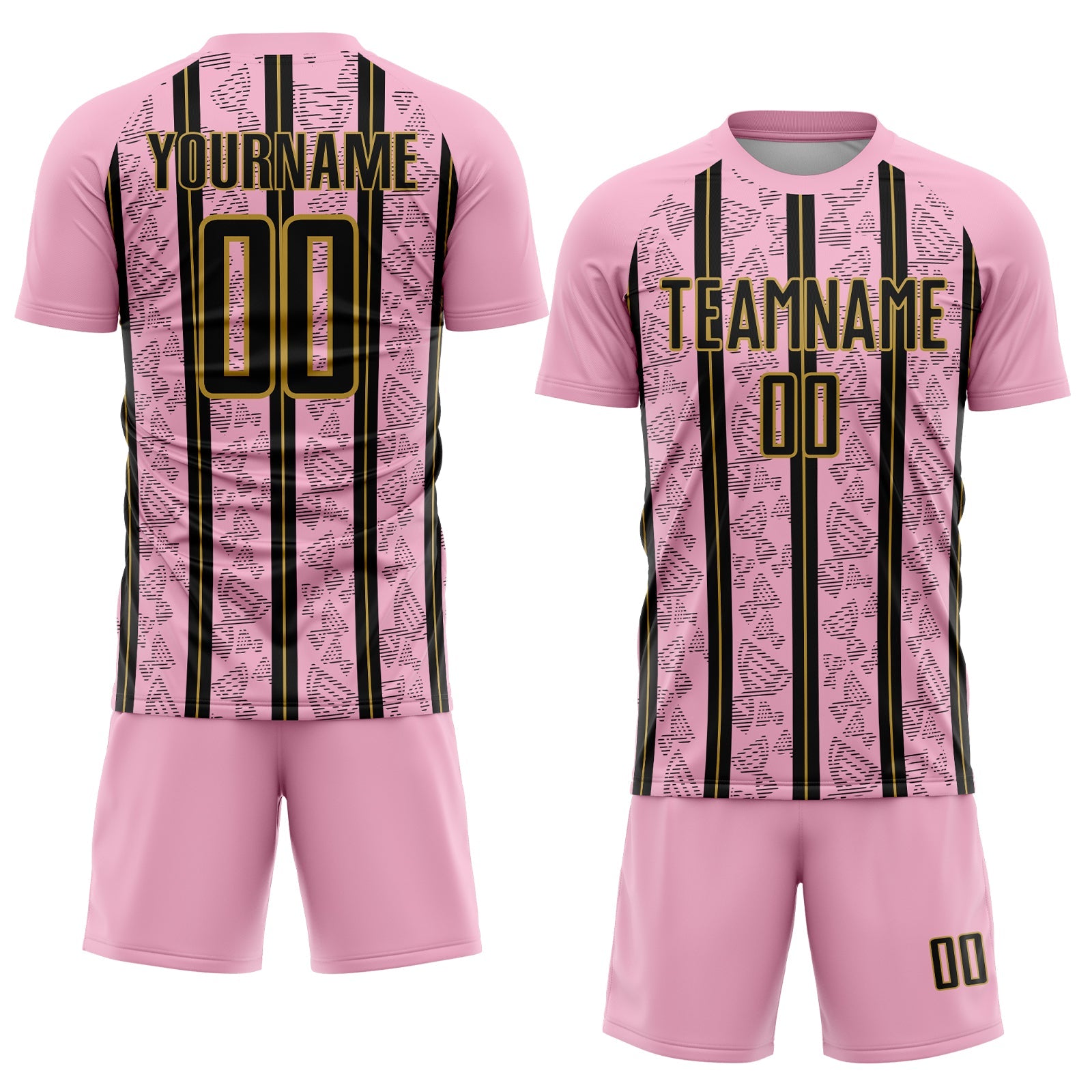 Custom Light Pink Black-Old Gold Stripe Line Sublimation Soccer Uniform Jersey - Sky-Custom