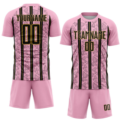 Custom Light Pink Black-Old Gold Stripe Line Sublimation Soccer Uniform Jersey - Sky-Custom