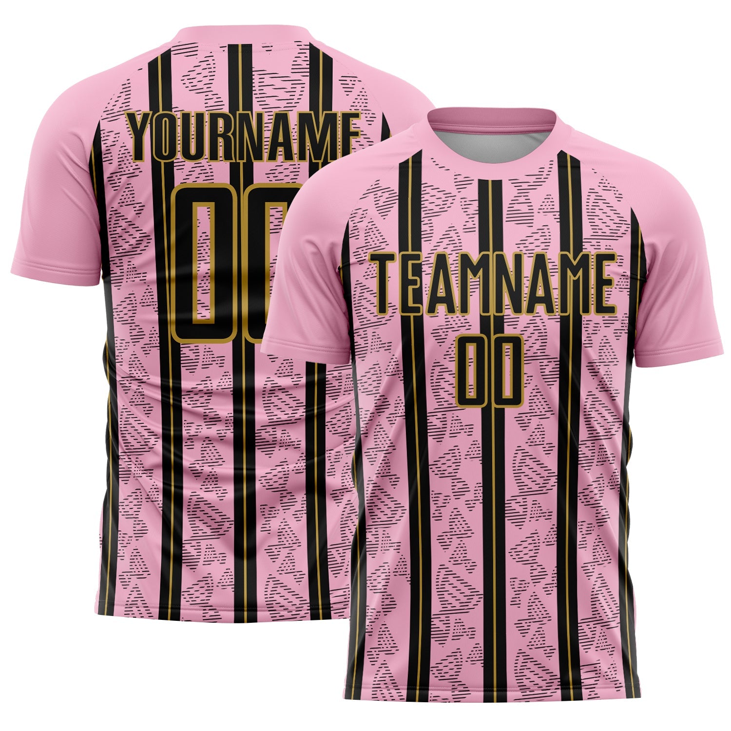 Custom Light Pink Black-Old Gold Stripe Line Sublimation Soccer Uniform Jersey - Sky-Custom