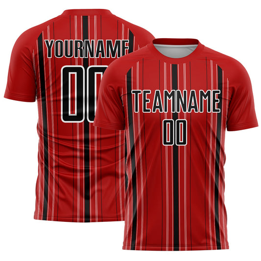 Custom Red Black-White Stripe Sublimation Soccer Uniform Jersey - Sky-Custom