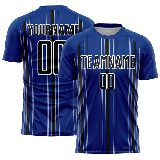 Custom Royal Black-White Stripe Sublimation Soccer Uniform Jersey - Sky-Custom