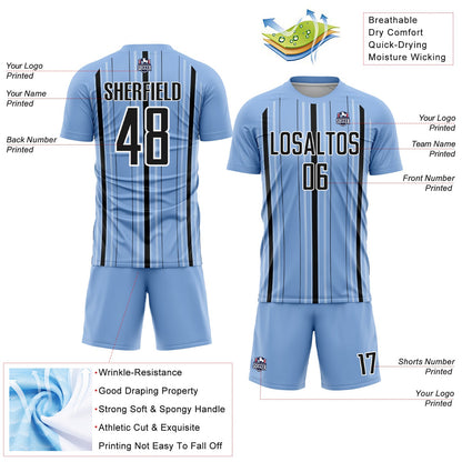 Custom Light Blue Black-White Stripe Sublimation Soccer Uniform Jersey - Sky-Custom