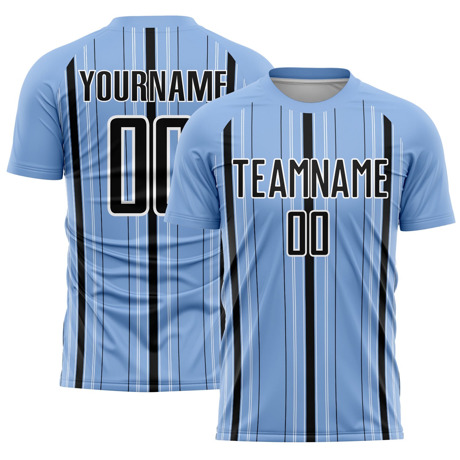 Custom Light Blue Black-White Stripe Sublimation Soccer Uniform Jersey - Sky-Custom