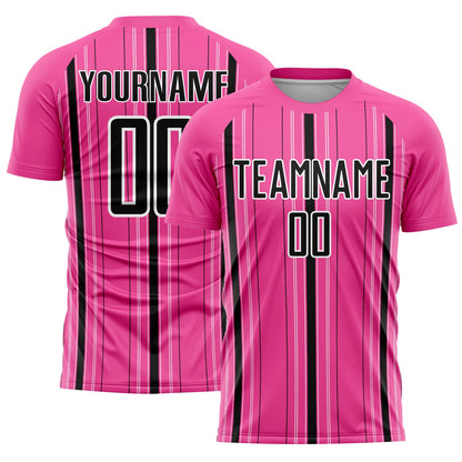 Custom Pink Black-White Stripe Sublimation Soccer Uniform Jersey - Sky-Custom