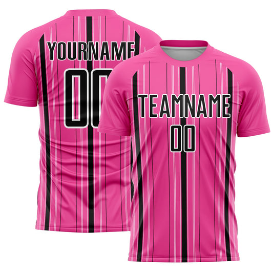 Custom Pink Black-White Stripe Sublimation Soccer Uniform Jersey - Sky-Custom