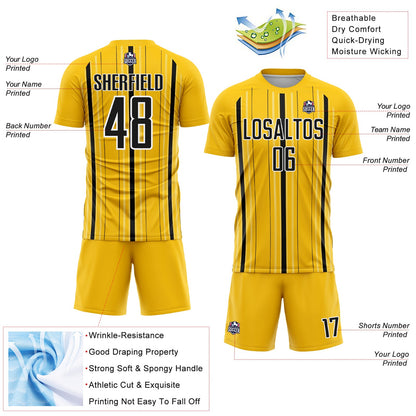 Custom Yellow Black-White Stripe Sublimation Soccer Uniform Jersey - Sky-Custom