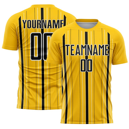 Custom Yellow Black-White Stripe Sublimation Soccer Uniform Jersey - Sky-Custom