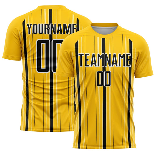 Custom Yellow Black-White Stripe Sublimation Soccer Uniform Jersey - Sky-Custom