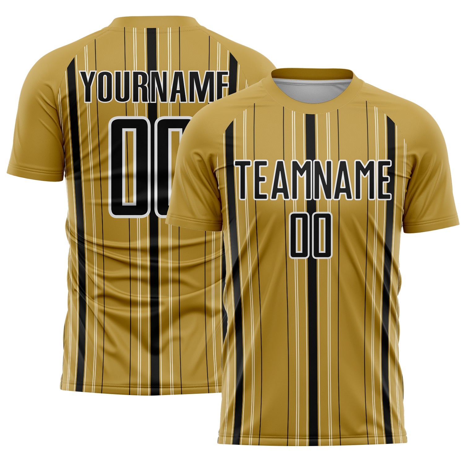 Custom Old Gold Black-White Stripe Sublimation Soccer Uniform Jersey - Sky-Custom
