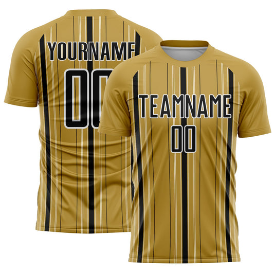 Custom Old Gold Black-White Stripe Sublimation Soccer Uniform Jersey - Sky-Custom