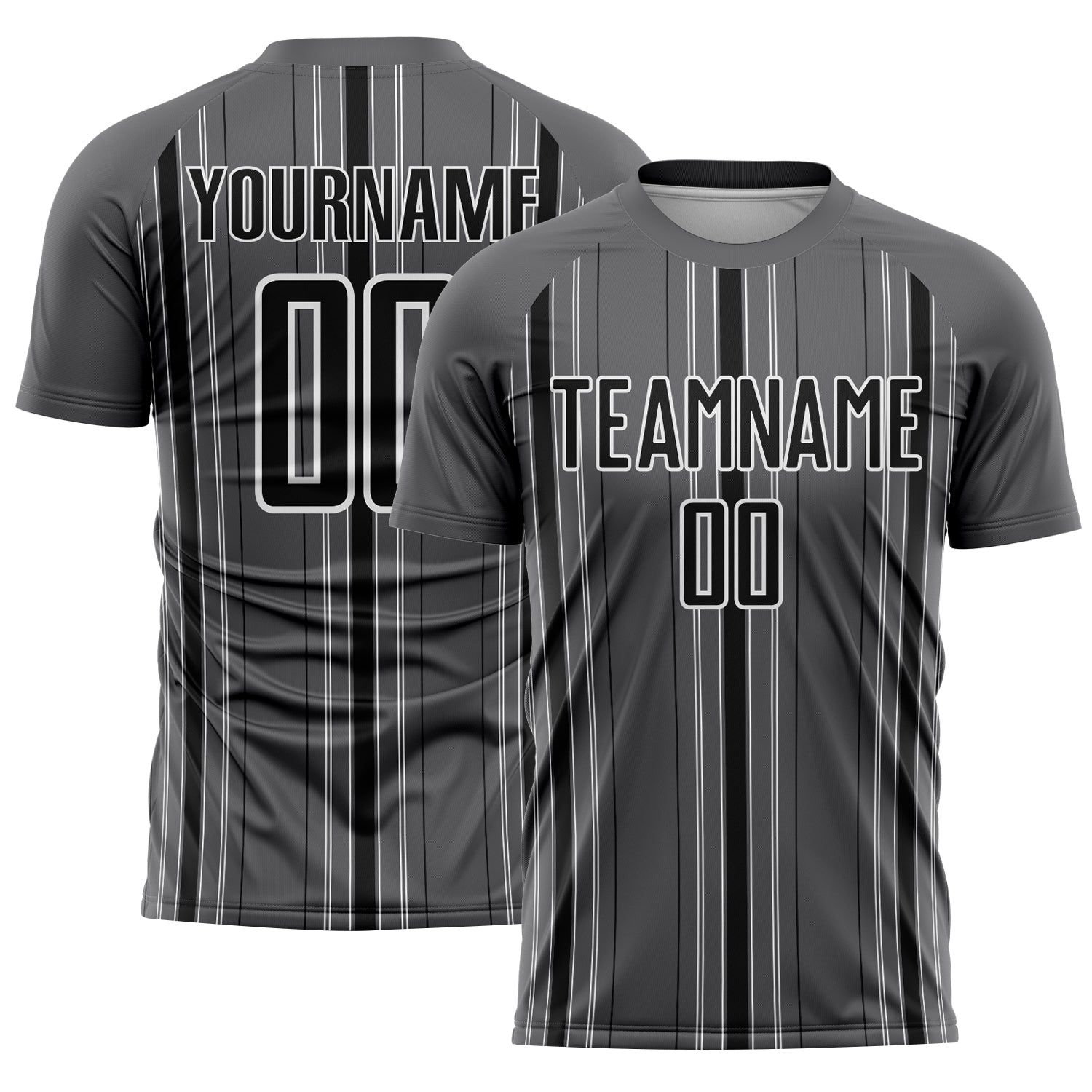 Custom Steel Gray Black-White Stripe Sublimation Soccer Uniform Jersey - Sky-Custom