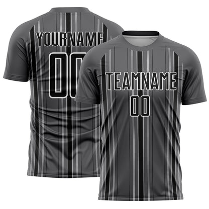 Custom Steel Gray Black-White Stripe Sublimation Soccer Uniform Jersey - Sky-Custom