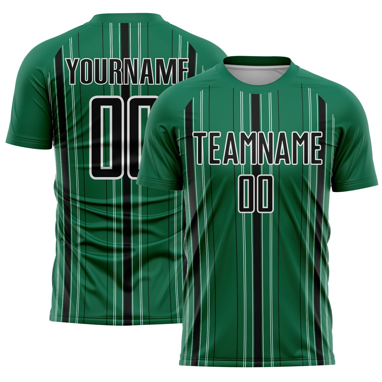 Custom Kelly Green Black-White Stripe Sublimation Soccer Uniform Jersey - Sky-Custom