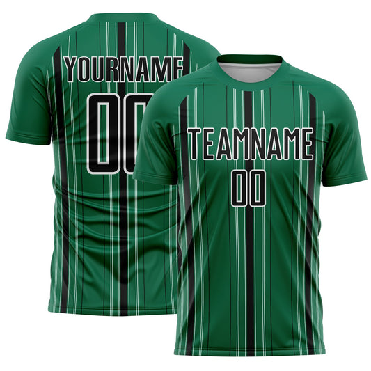 Custom Kelly Green Black-White Stripe Sublimation Soccer Uniform Jersey - Sky-Custom