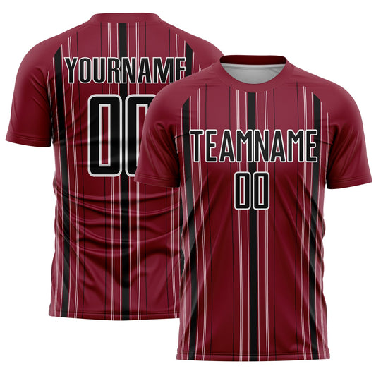 Custom Maroon Black-White Stripe Sublimation Soccer Uniform Jersey - Sky-Custom