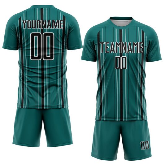Custom Teal Black-White Stripe Sublimation Soccer Uniform Jersey - Sky-Custom