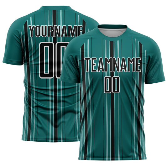 Custom Teal Black-White Stripe Sublimation Soccer Uniform Jersey - Sky-Custom