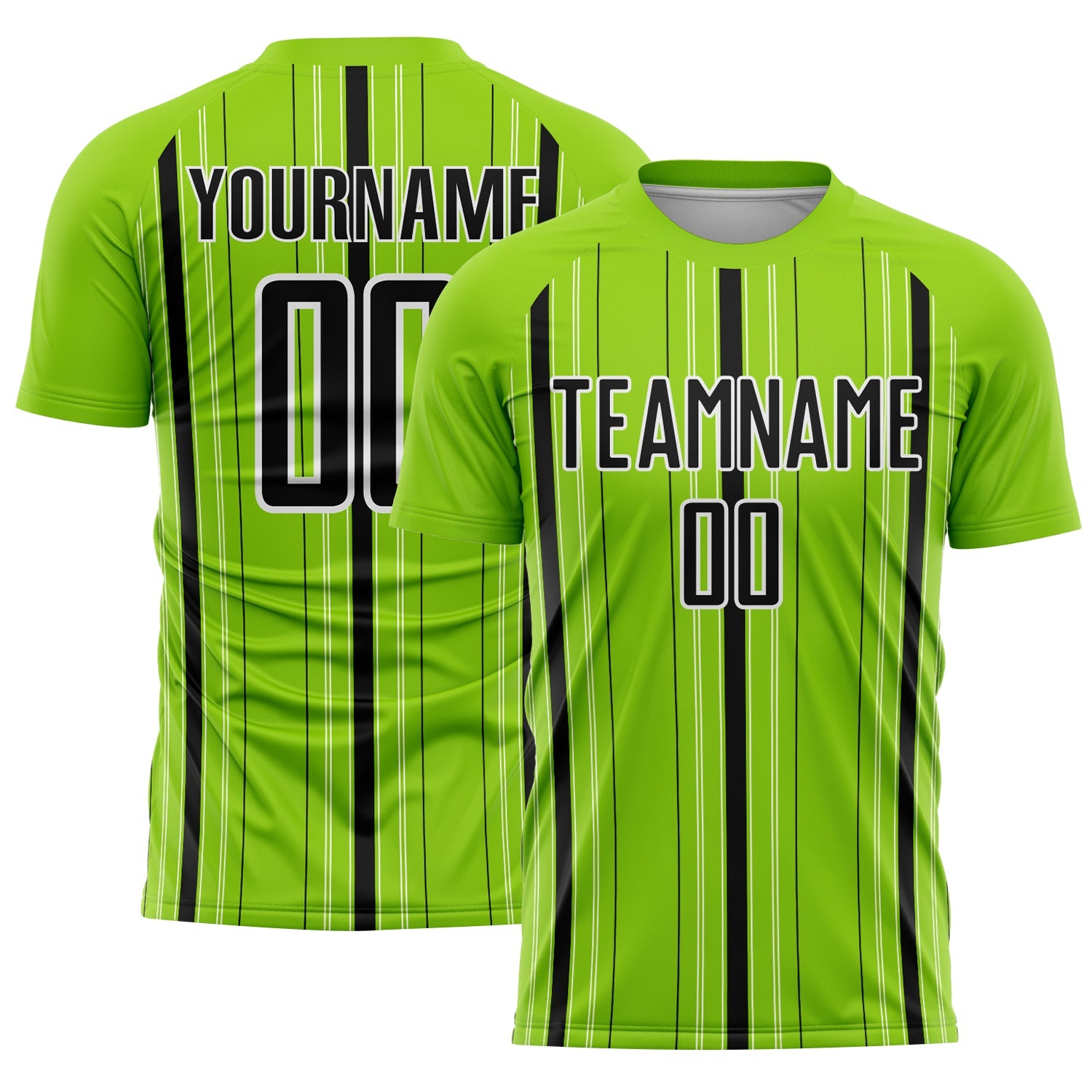 Custom Neon Green Black-White Stripe Sublimation Soccer Uniform Jersey - Sky-Custom