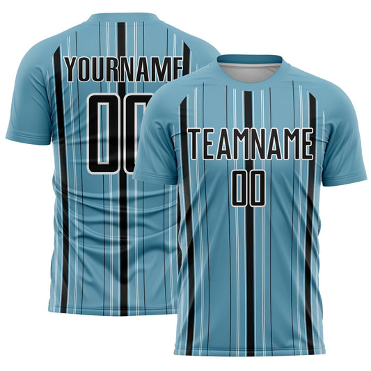 Custom Shadow Blue Black-White Stripe Sublimation Soccer Uniform Jersey - Sky-Custom