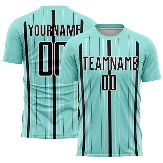 Custom Ice Blue Black-White Stripe Sublimation Soccer Uniform Jersey - Sky-Custom