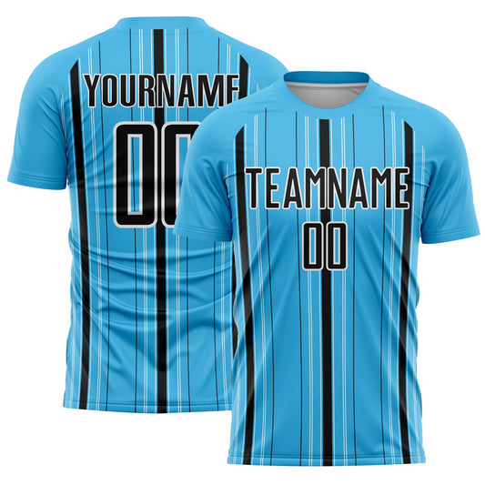 Custom Sky Blue Black-White Stripe Sublimation Soccer Uniform Jersey - Sky-Custom