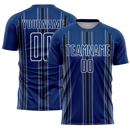 Custom Navy Black-White Stripe Sublimation Soccer Uniform Jersey - Sky-Custom